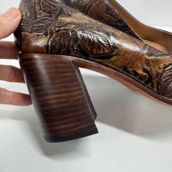 Patricia Nash Pumps Size 8 Anita Block Heel Floral Tooled Leather - Picture 12 of 12